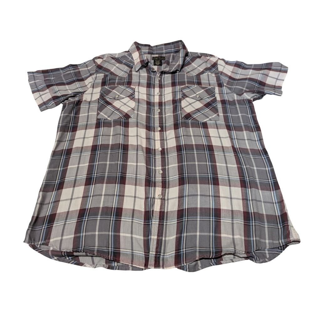Vintage‎ High Noon Shirt Mens 2XL Grey Plaid Western Short Sleeve Button Up Yoke